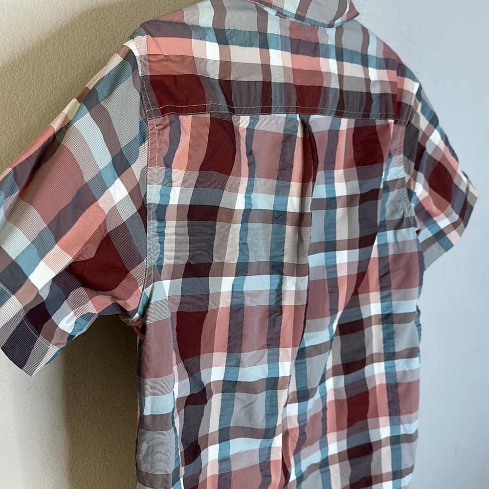 Eddie Bauer blue white red short sleeve plaid shirt M - Picture 6 of 6